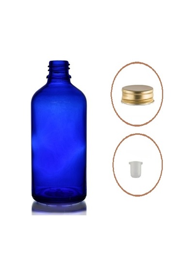 50ml Mavi Şişe, Sarı Metal Düz Kapaklı, 24 Adet, Cam Şişe, Esans Şişesi, Yağ Şişesi, Kozmetik Şişesi