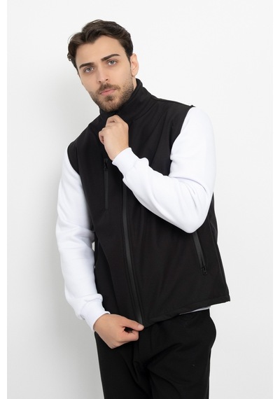 Dasüniforma Softshell İçi Polarlı Su Geçirmez Standart Fit Yelek Rüzgar Geçirmez Tam Fermuar Kışlık Unisex Siyah