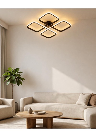 Novem Büyük Plafonyer Modern Ledli Avize 3 Renk Power Ledli Siyah Kumandalı Yatak Odası Salon Mutfak