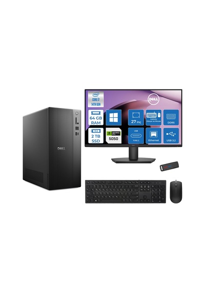 Dell Tower Essential QVT1260 BTO-01400724H24-126270724H24 i7-14700 64 GB 2 TB SSD RTX5050 27" W11H Masaüstü Bilgisayar + USB Bellek