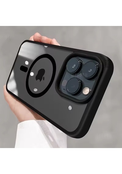 Apple Uyumlu iPhone 15 Pro Kılıf Magsafe Ve Şeffaf Lens Koruyuculu Gri
