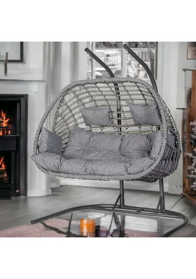 Emel Home Tulipa 2 Kişilik Rattan Salıncak Gri