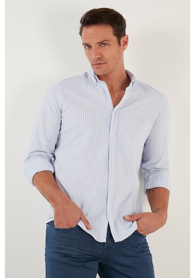 Buratti Pamuklu Çizgili Düğmeli Yaka Uzun Kollu Regular Fit Erkek Gömlek Cf23S112237 Mavi-Beyaz Buratti Pamuklu Çizgili Düğmeli Yaka Uzun Kollu Regular Fit Erkek Gömlek Cf23S112237 Mavi-Beyaz