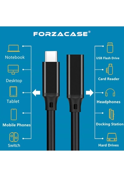 Forzacase Type-c Uzatma Kablosu 1 Metre Hızlı Şarj Ve Veri Aktarım Destekli - Fc1195 1 Adet