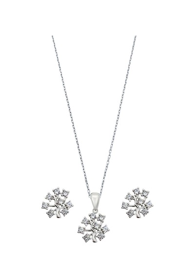 Oya Silver Zirkon Taşlı Hayat Ağacı Kadın Gümüş Set Takım Oyss044