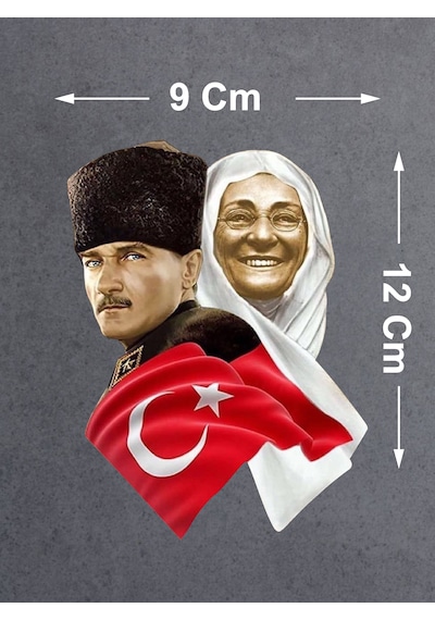 Atatürk Ve Zübeyde Hanım Sticker - Araba Oto Motosiklet Karavan Sticker - 00624 12x9 Cm