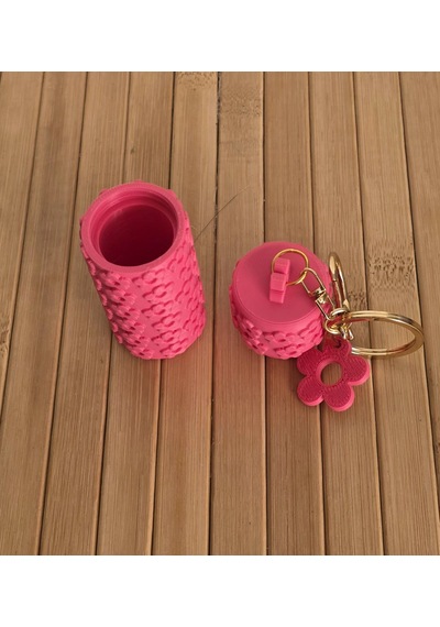 Çiçekli Model Ruj Ve Balım Kutusu Anahtarlık Çanta Charm Pembe