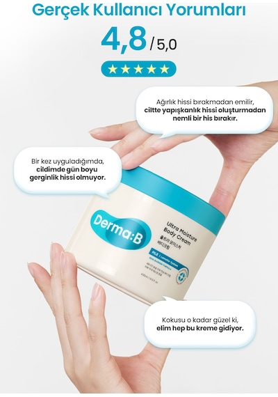 Aşırı Kuru Ciltlere Uzun Süre Yoğun Nem Sağlayan Vücut Kremi Derma:b Ultra Moisture Body Cream
