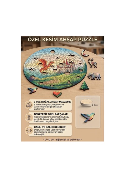 Fütüristik Şehir Manzarası Tasarımlı Özel Kesim Yuvarlak 272 Parça Ahşap Puzzle Mpda744