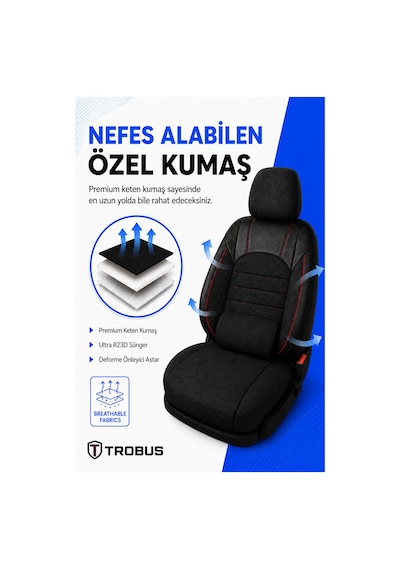 Levante Serisi Bel Destekli Keten Füme Kırmızı Üniversal Koltuk Kılıfı Tam Set