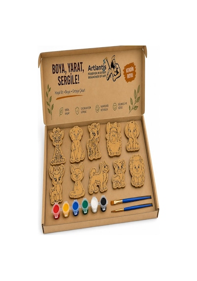 Ahşap Boyama Hayvanlar 10 Lu 1 Paket 10x15cm Set2 Ahşap Boyama 6 Renk Boya Resim Fırçası Etkinlik Çocuk Gelişim Motor