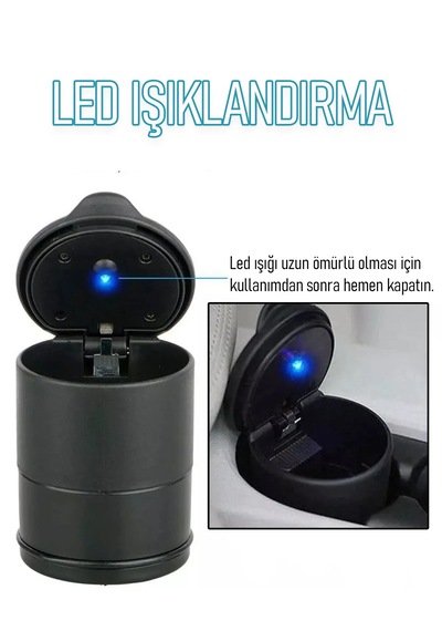 Araç İçi Kokusuz Led Işıklı Kapaklı Oto Küllüğü