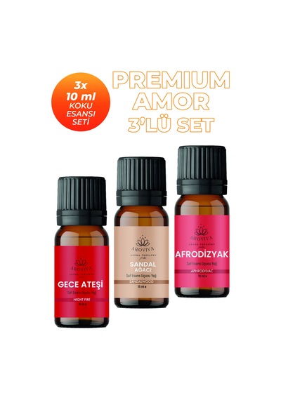 Premium Amor Esansiyel Uçucu Koku Yağı Buhurdanlık Yağı Difüzör Esansı 3'lü Set 3x10ml Karışık