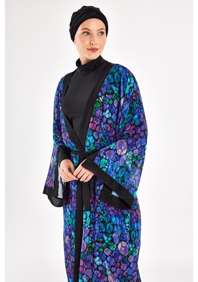 Adasea Uv Korumalı Mayo Üzerine Tek Pareo Kimono 1711 Mor Mor