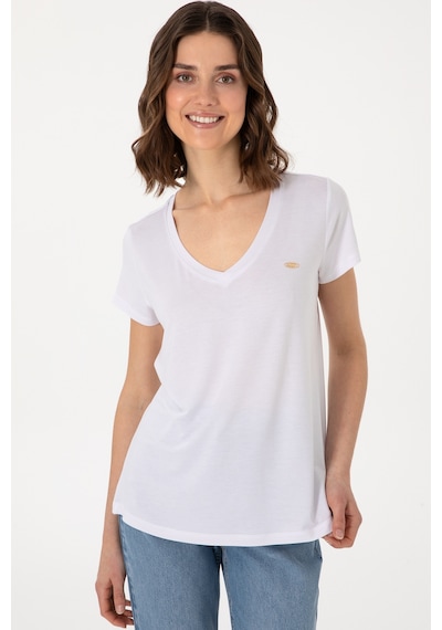 U.S. Polo Assn. Kadın Beyaz V Yaka Basic Tişört 50300829-VR013 U.S. Polo Assn. Kadın Beyaz V Yaka Basic Tişört 50300829-VR013