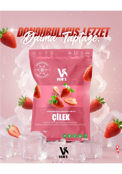Voms Dondurularak Kurutulmuş Meyve Cipsi - Freeze Dried Çilek 20gr 20 G