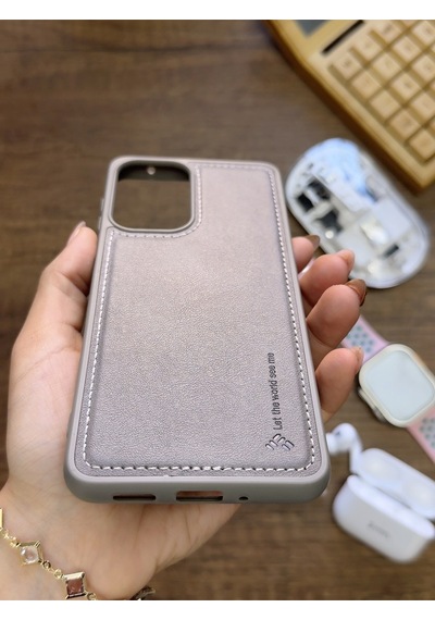 Samsung Galaxy A33 Uyumlu Premium Deri Dokulu Darbelere Karşı Dayanıklı Nazal Silikon Kılıf Gri