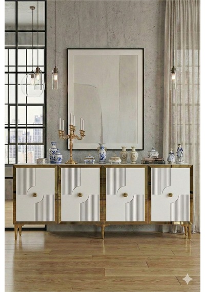 Ka1811bg Pega Konsol ,tv Sehpası Beyaz-gold 180cm