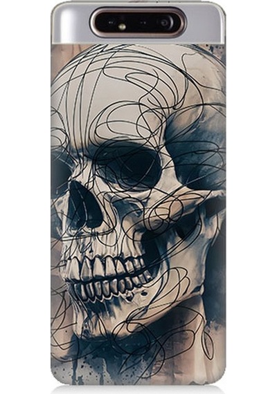 Samsung Galaxy A80 Uyumlu Renkli Kurukafa Desenli Silikon Kılıf
