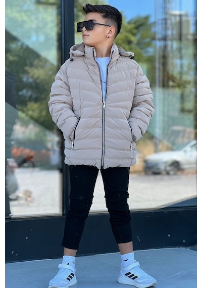 Pina Kids Erkek Çocuk Çıkarılabilir Kapüşonlu Sık Dikişli Nova Kumaş Kışlık Şişme Mont Km4016 Bej