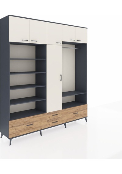 Hyperion Dolap 18 Raflı 4 Çekmeceli Tek Askılı 220x44x243 Antrasit-aytaşı/çam Aytası/atlas Çam