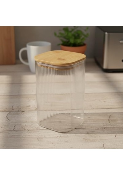 10x20 Cm Bambu Kapaklı Kare Cam Saklama Kavanozu - Vakumlu Ekstra Uzun Boy Şeffaf Erzak Kabı Spagetti Makarna Bakliya Diğer