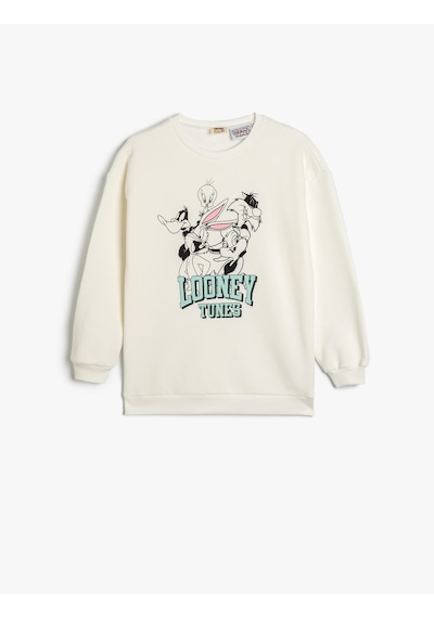 Koton Sweatshirt Looney Tunes Baskılı Lisanslı Uzun Kollu Bisiklet Yaka Şardonlu Ekru 5wkg10435ak Ekru