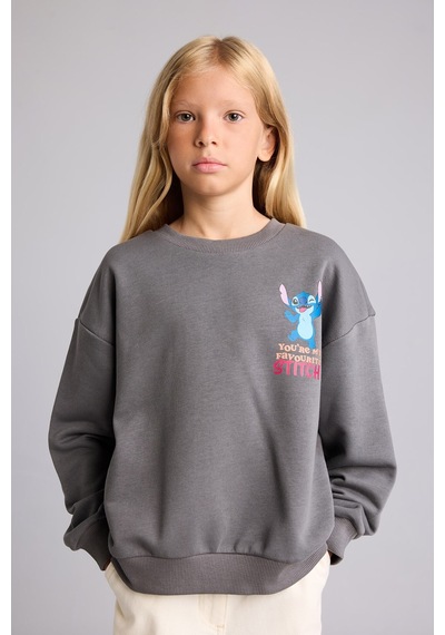 Defacto Dısney Lılo & Stıtch Relax Fıt Bisiklet Yaka Sweatshirt Kız Çocuk I5227a826augr206 Gri-gr206