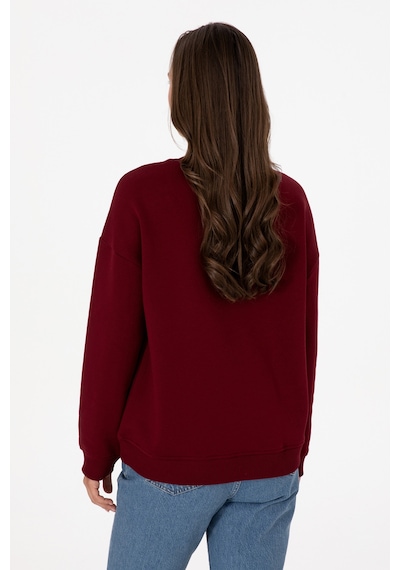 U.S. Polo Assn. Kadın Bordo Şardonlu Bisiklet Yaka Basic Sweatshırt 50313586-VR014