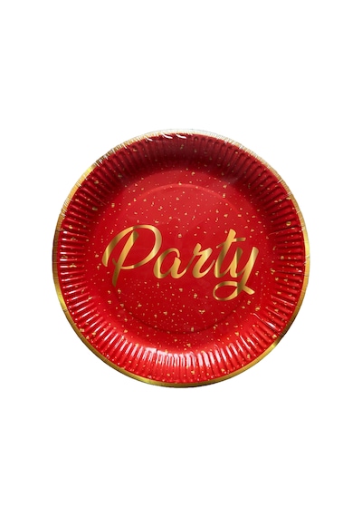 Roll-up Doğum Günü Işıltılı Kırmızı Party Yazılı Karton Tabak - 22 Cm. - 8 Adetlik 1 Paket Kırmızı