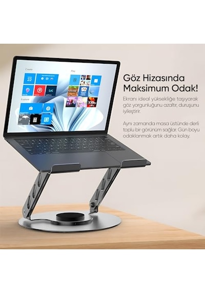 Macbook Ve Laptop Standı 360 Derece Dönebilen Boyutu Ayarlanabilir Alüminyum Alaşım Ergonomik Tasarım Bilgisayar T