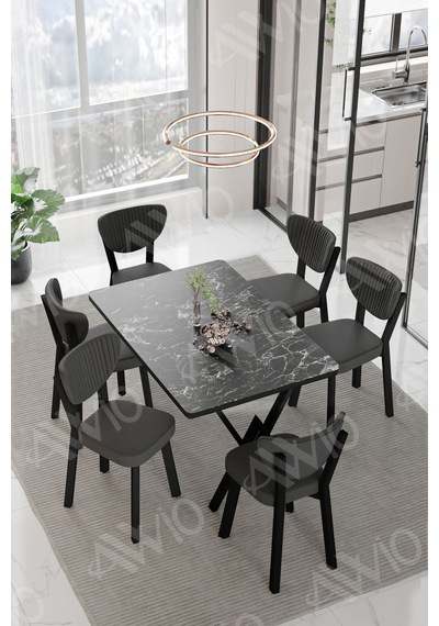 Avvio Vina Elma Sandalye 80x140 Yemek Masası Mutfak Masası 6 Kişilik Masa Sandalye Takım Siyah Mermer Avvio Vina Elma Sandalye 80x140 Yemek Masası Mutfak Masası 6 Kişilik Masa Sandalye Takım Siyah Mermer
