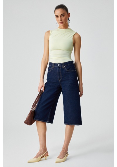 ETHIQUET CANISA Kadın Slim Fit Sıfır Kol Yuvarlak Yaka Düz Renk Sarı Atlet