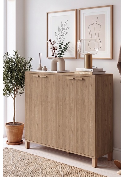 Yurudesign Oslo Ahşap Ayaklı 10 Raflı 4 Kapaklı Çok Amaçlı Dolap Büyük Ayakkabılık Dresuar 30 Çift Ayakkabı Sepet Ol10-s