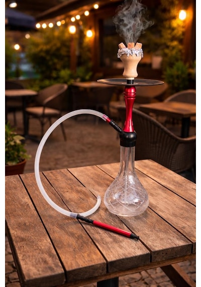 Nargile Takımı 60 Cm Büyük Boy Cam Şişe 17 Cm Çap Modern Kırmızı Gövde Bahçe & Balkon Kullanımına Uygun Şık Nargile