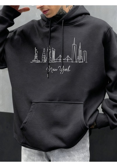 Startmore Startmorenew York City Line Baskı Sonbahar Kapüşonlular Erkekler Polar Rahat Hoody Rahat Hip Hop Sokak Antrasit