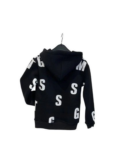 Ekkokids Çocuk Harf Baskılı Şardonlu Kapuşonlu Sweatshirt-15195 Siyah