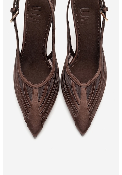 Luvishoes Fauna Kahverengi Saten Kadın Topuklu Ayakkabı Kahverengi