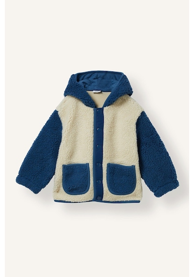 Defacto Çıtçıtlı Renk Bloklu Kapüşonlu Pelüş Hırka Erkek Bebek H2374a526cwbe376 Mavi-be376