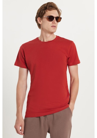 Tudors Unisex 5li Pkt Siyah-beyaz-taş-kahvereng-kiremit Slim Fit Dar Kesim %100 Pamuk Bisiklet Yaka Tişört-36951 Multi