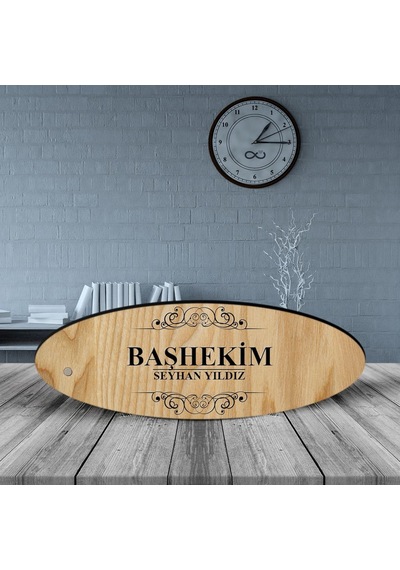 Kişiye Özel Mesleki Başhekim Ahşap Oval Masa İsimliği - 2