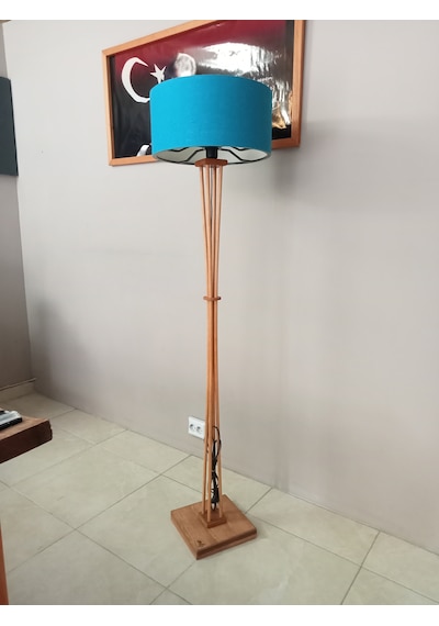 Ahşap Lambader-açık Meşe Köşe Lambası Petrol Mavi Başlık