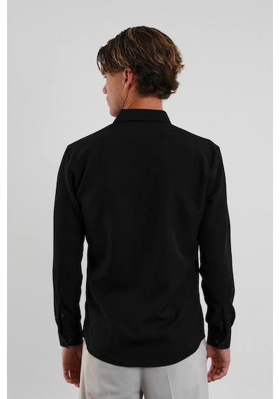 Redline Flex Slim Fit Yumuşak Kolay Ütü Nefes Alan Erkek Gömlek Siyah