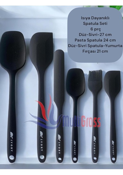 Tr 6'li Takım Yanmaz Yapışmaz Silikon Spatula Seti, Siyah Genel