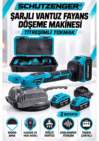 21v 4ah Şarjlı Vantuzlu Titreşimli Fayans Döşeme Makinesi 2 Bataryalı Fayans Tutma Kademeli Mavi Pro Seri