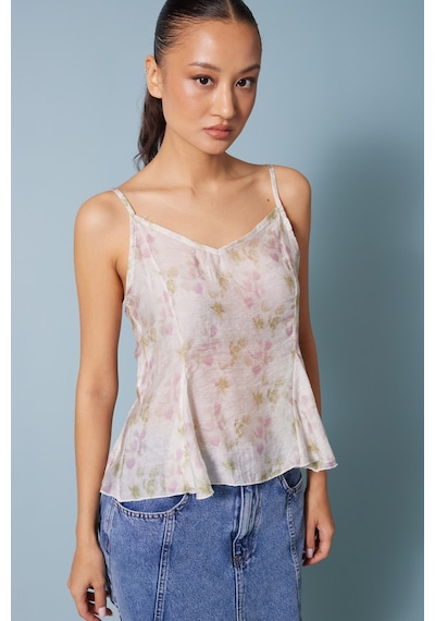 Desenli Peplum Top Ekru