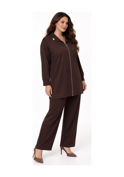 Baglan Kadın Fermuarlı Tunik Pantolon Takım Bgl-st05427 Kahve