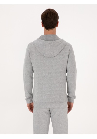 Gri Melanj Regular Fit Pamuk Karışımlı Tam Fermuarlı Sweatshirt
