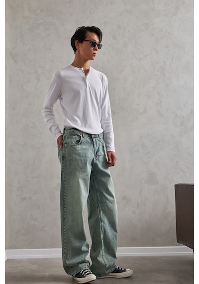 Erkek Ekstra Baggy Jean Pantolon Yeşil