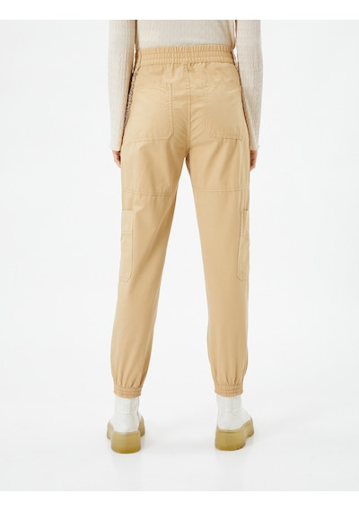 Koton Jogger Gabardin Pantolon Zincir Detaylı Cepli Beli Lastikli Deve Tüyü 4wal40010mw Taba